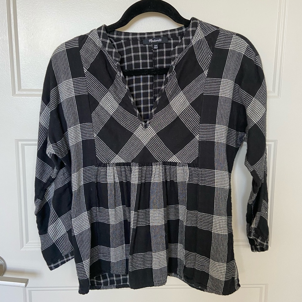 Madewell Black Plaid Long Sleeved Top | Size: XXS